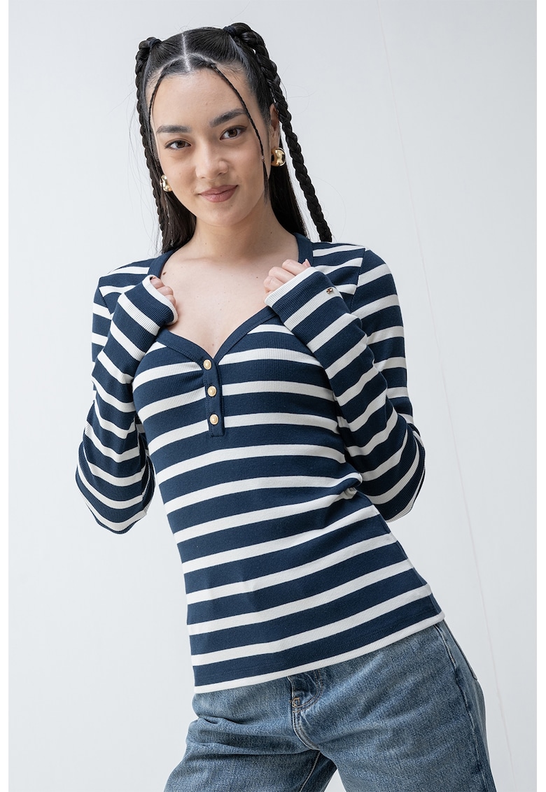 Слим блуза с шпиц - Бял/Тъмносин Tommy Hilfiger