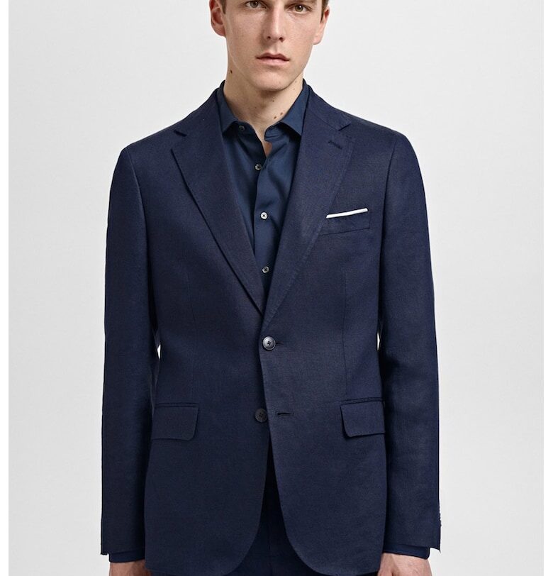 Слим ленено сако Amalfi - Ултрамарин синьо Mango