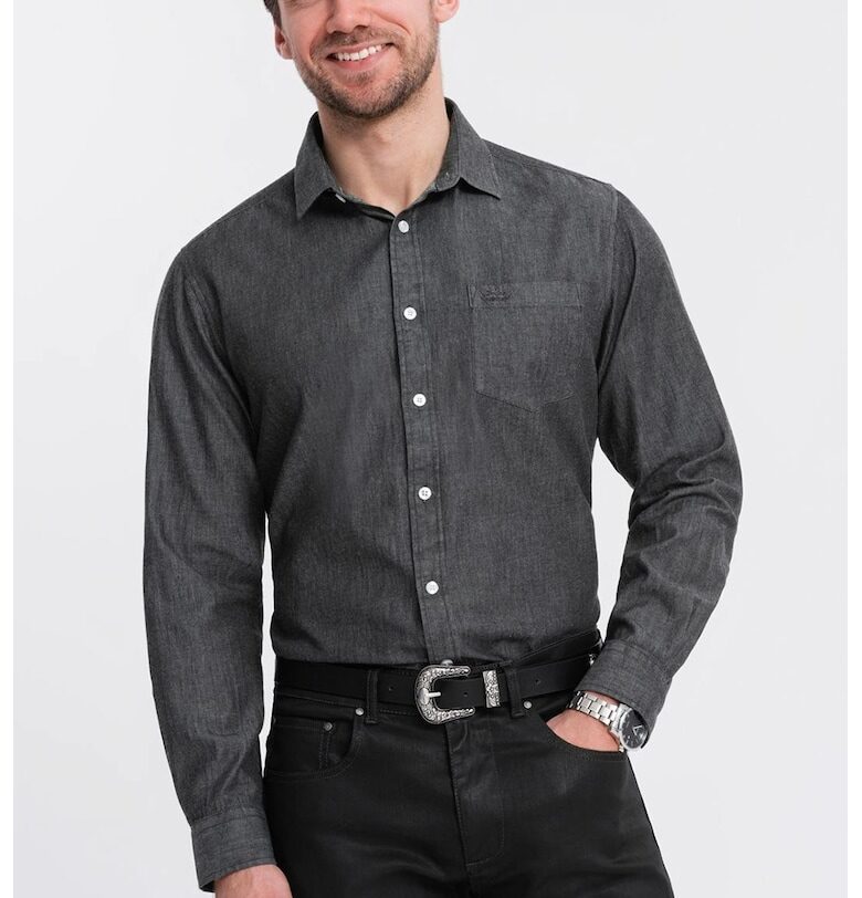 Слим памучна риза - Избеляло черно OMBRE