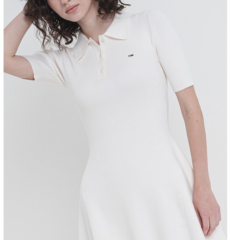 Слим памучна рокля с яка - Слонова кост Tommy Jeans