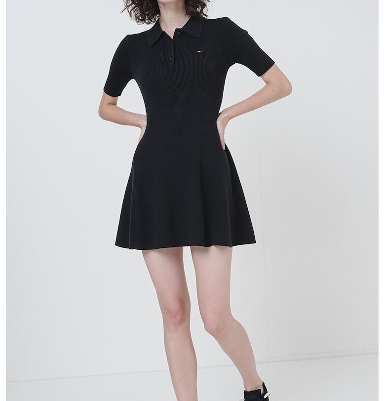 Слим памучна рокля с яка - Черен Tommy Jeans