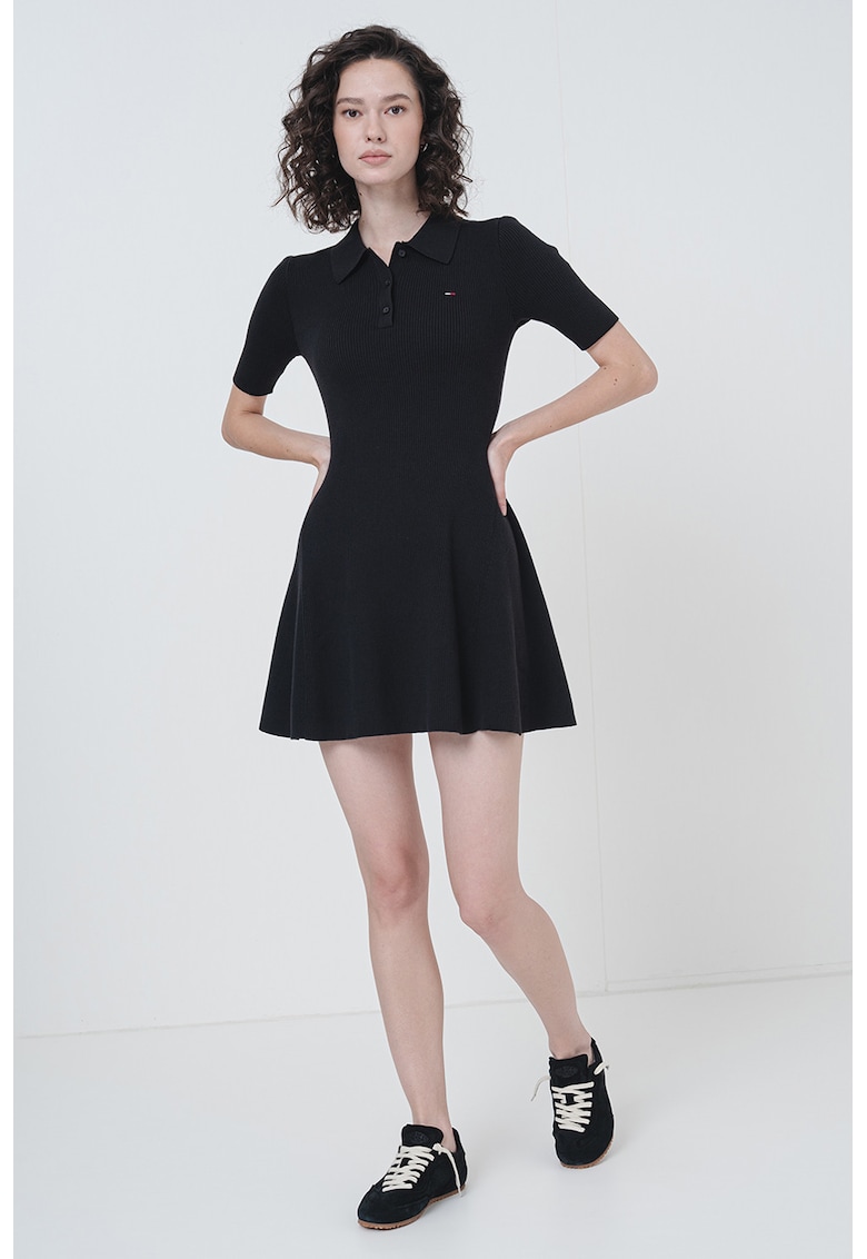 Слим памучна рокля с яка - Черен Tommy Jeans