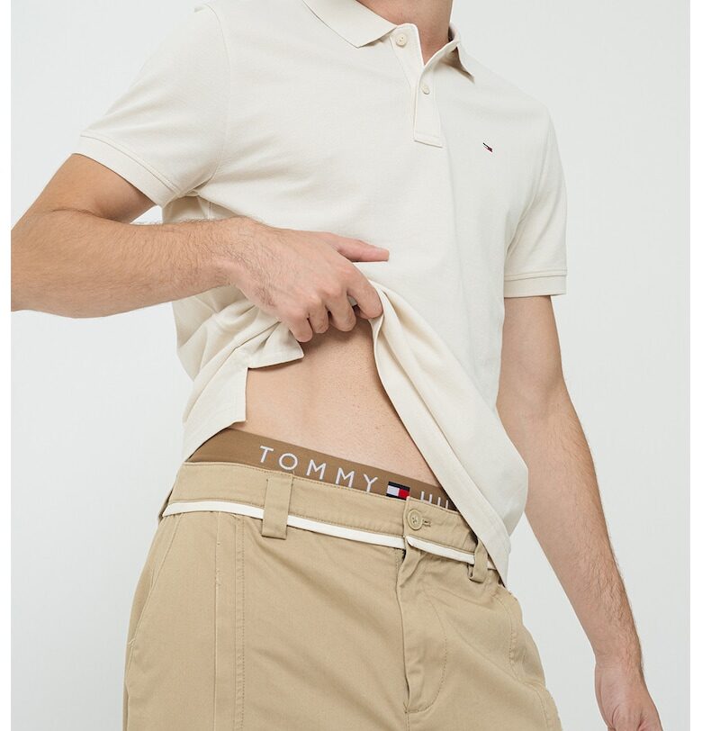 Слим памучна тениска с яка - Светло бежово Tommy Jeans