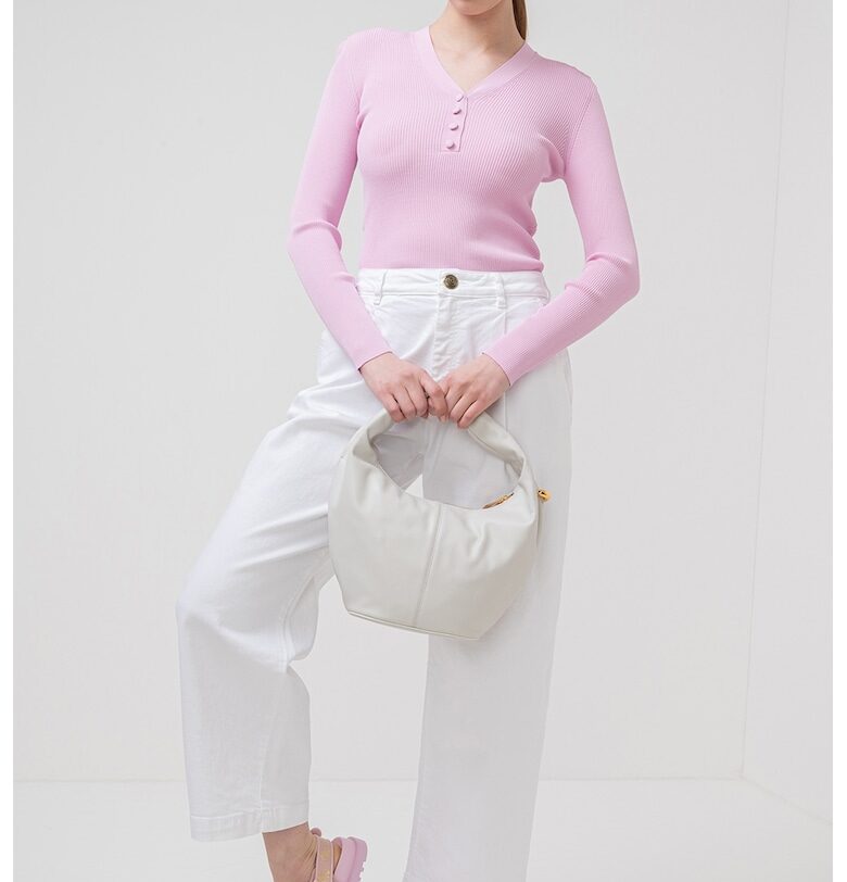 Слим пуловер Imola с шпиц и рипс - Лилав Marella