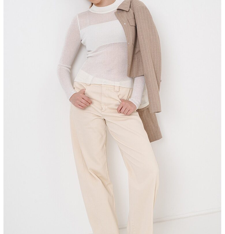 Слим пуловер Slumy - Мръснобял HUGO