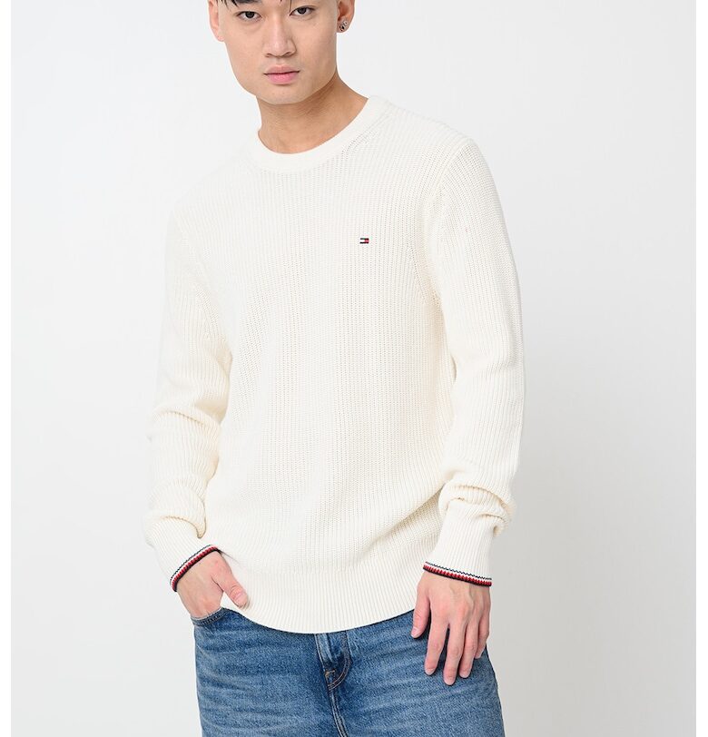 Слим пуловер от органичен памук - Мръснобял Tommy Hilfiger