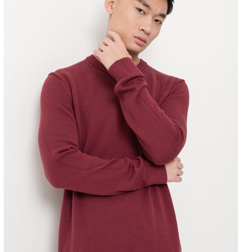 Слим пуловер от органичен памук - Тъмновиолетов Tommy Jeans