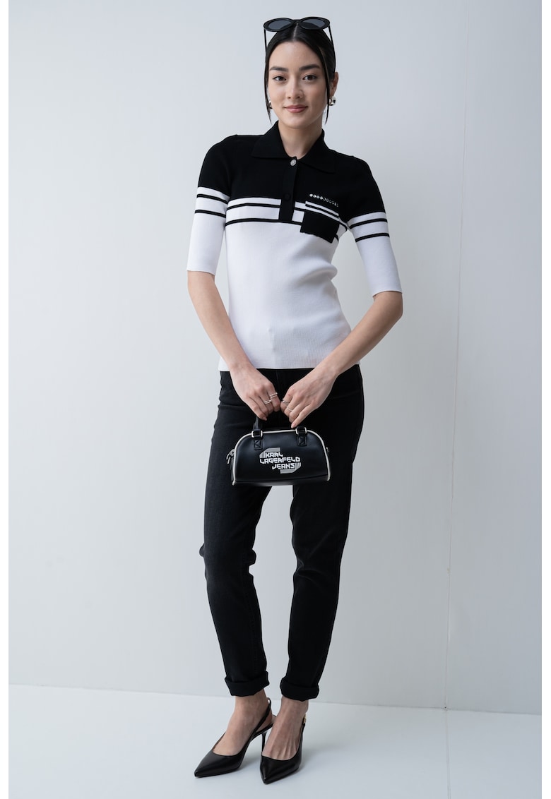 Слим пуловер с 3/4 ръкави - Бял/Черен Liu Jo