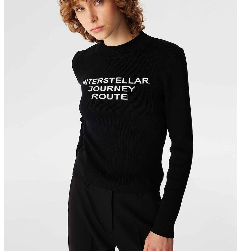 Слим пуловер с надпис - Бял/Черен TWIST