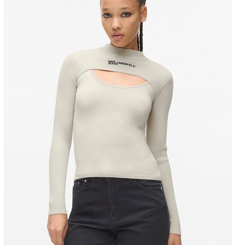 Слим пуловер с отвор - Слонова кост KARL LAGERFELD JEANS