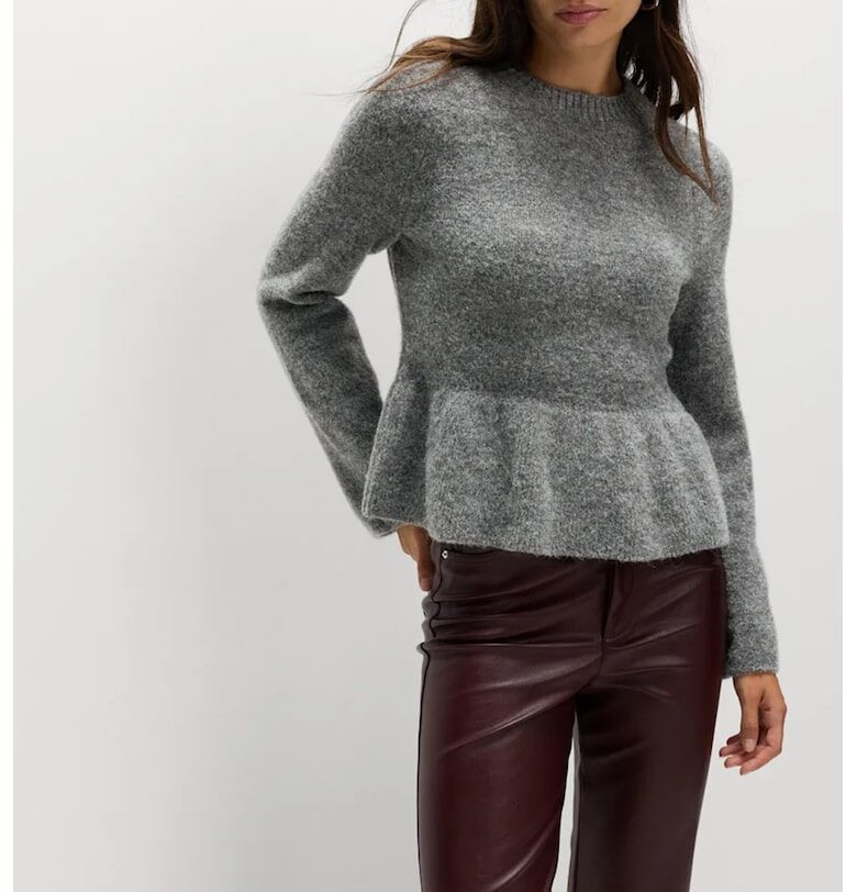 Слим пуловер с пеплум - Сив меланж Marks  Spencer