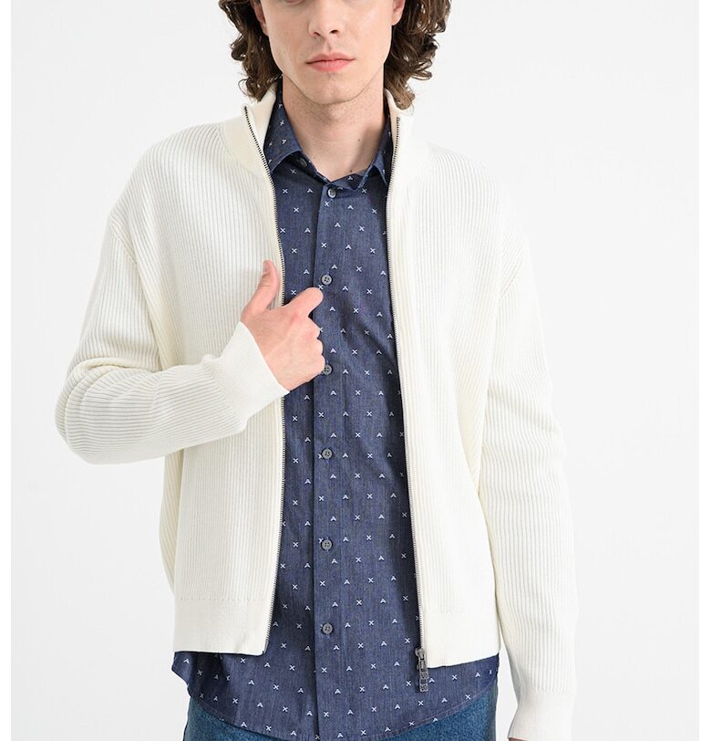 Слим пуловер с цип - Мръснобял ARMANI EXCHANGE