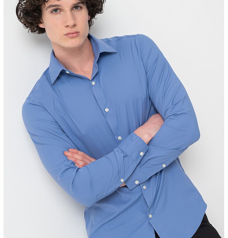 Слим риза с копчета на маншетите - Прашно синьо CALVIN KLEIN
