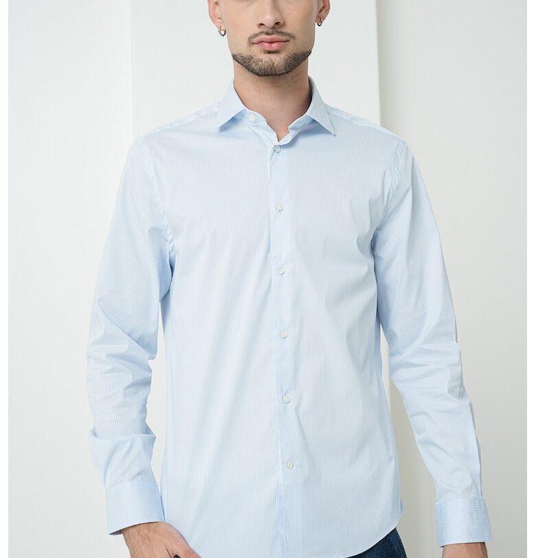 Слим риза с копчета на яката - Бял/Лавандула Tommy Hilfiger