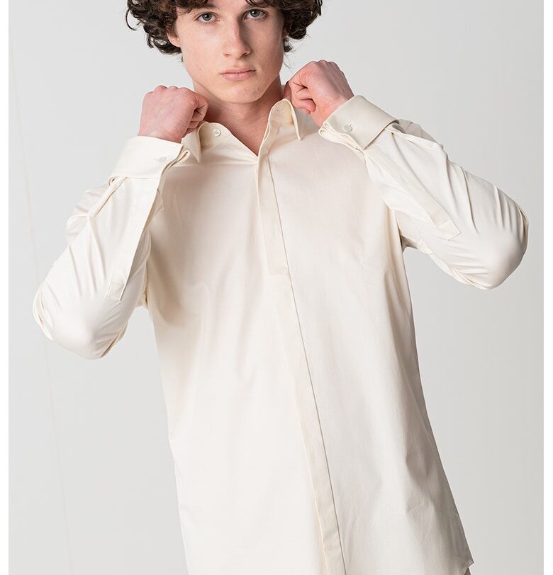 Слим риза с маншети с копчета - Бледожълт HUGO