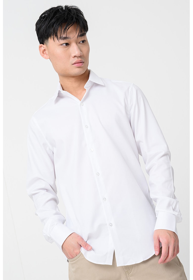 Слим риза с маншети с копчета - Бял CALVIN KLEIN