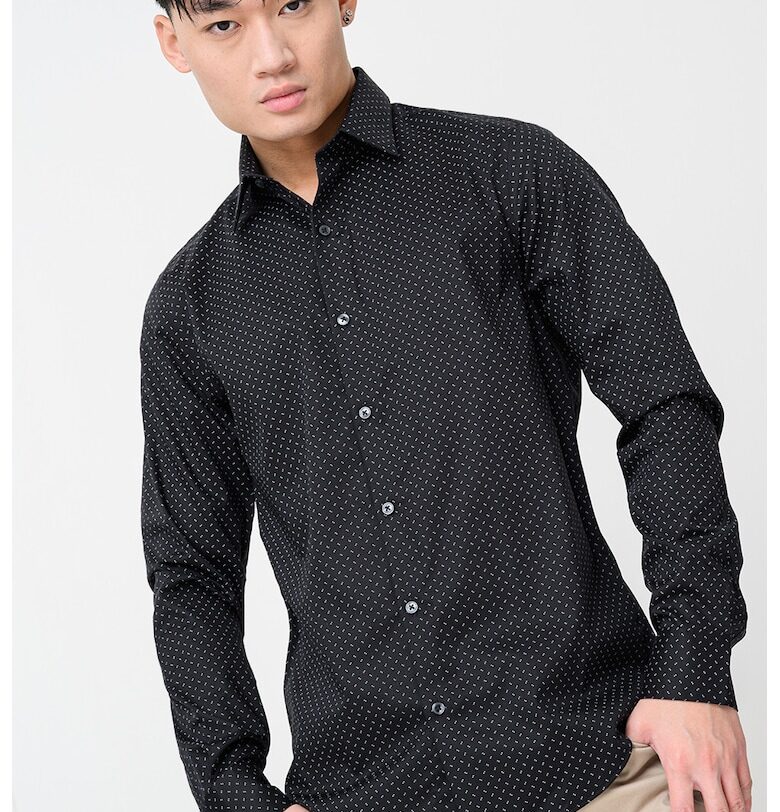 Слим риза с маншети с копчета - Бял/Черен CALVIN KLEIN