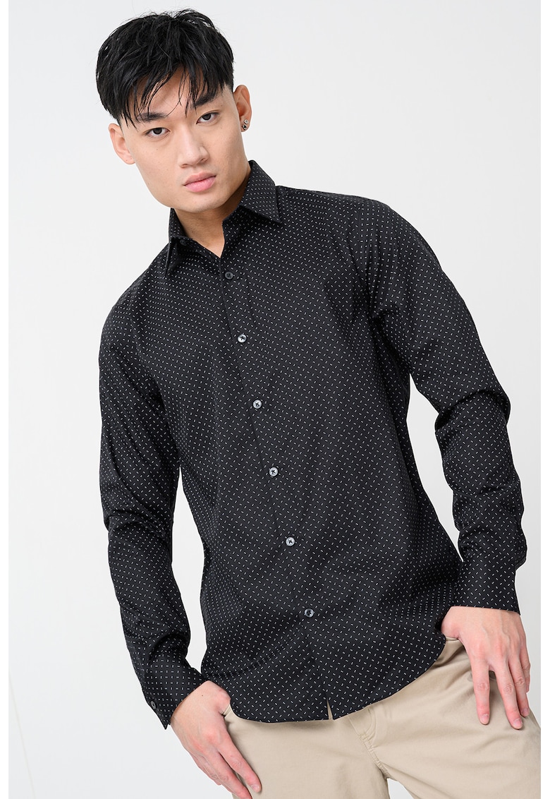 Слим риза с маншети с копчета - Бял/Черен CALVIN KLEIN