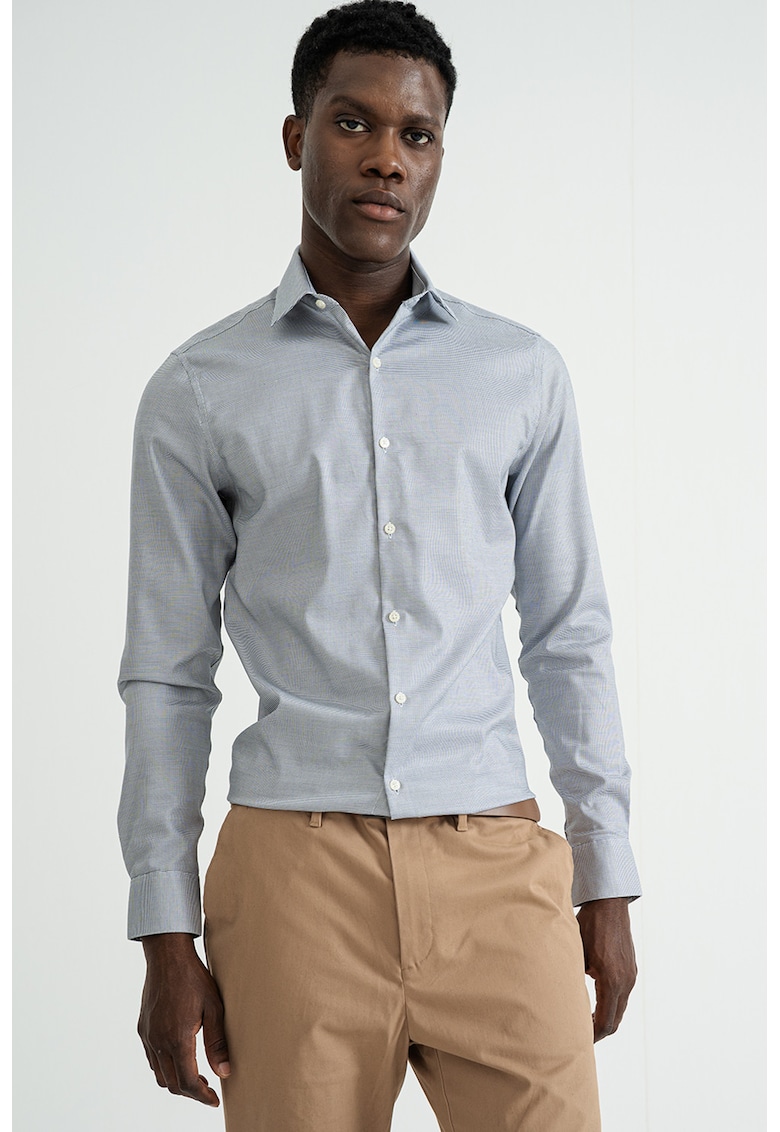 Слим риза с маншети с копчета - Бял/Черен CALVIN KLEIN