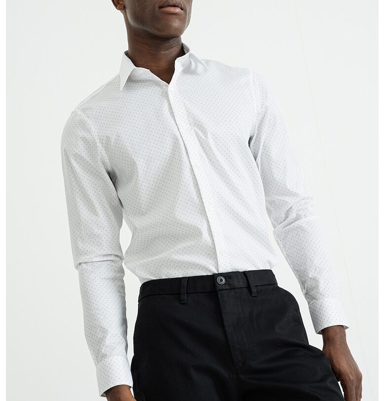 Слим риза с маншети с копчета - Черен/Бял CALVIN KLEIN