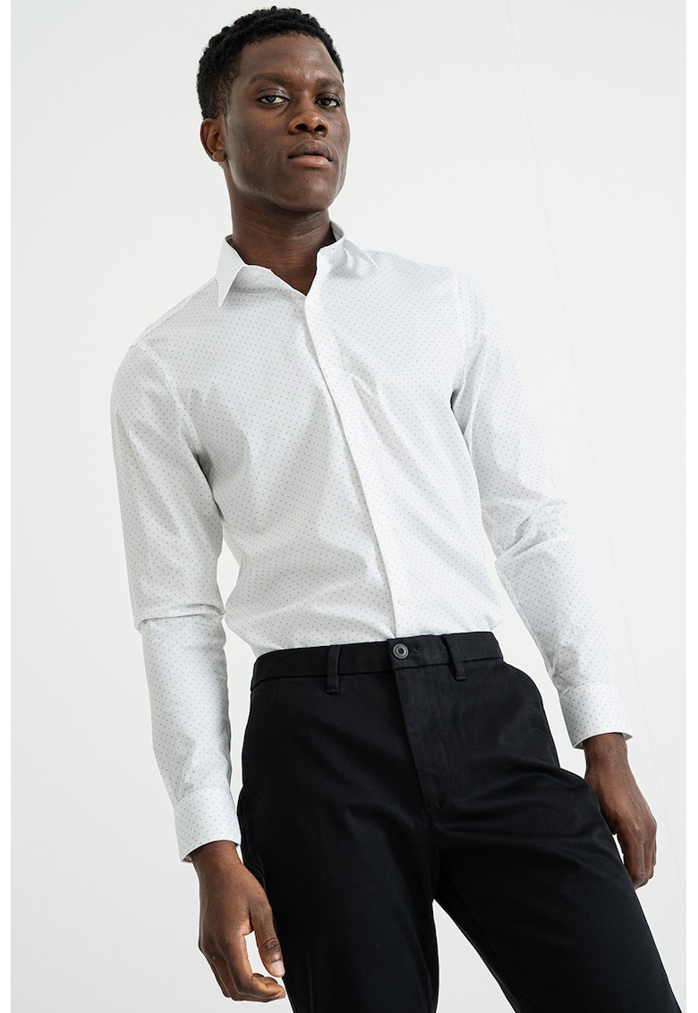 Слим риза с маншети с копчета - Черен/Бял CALVIN KLEIN