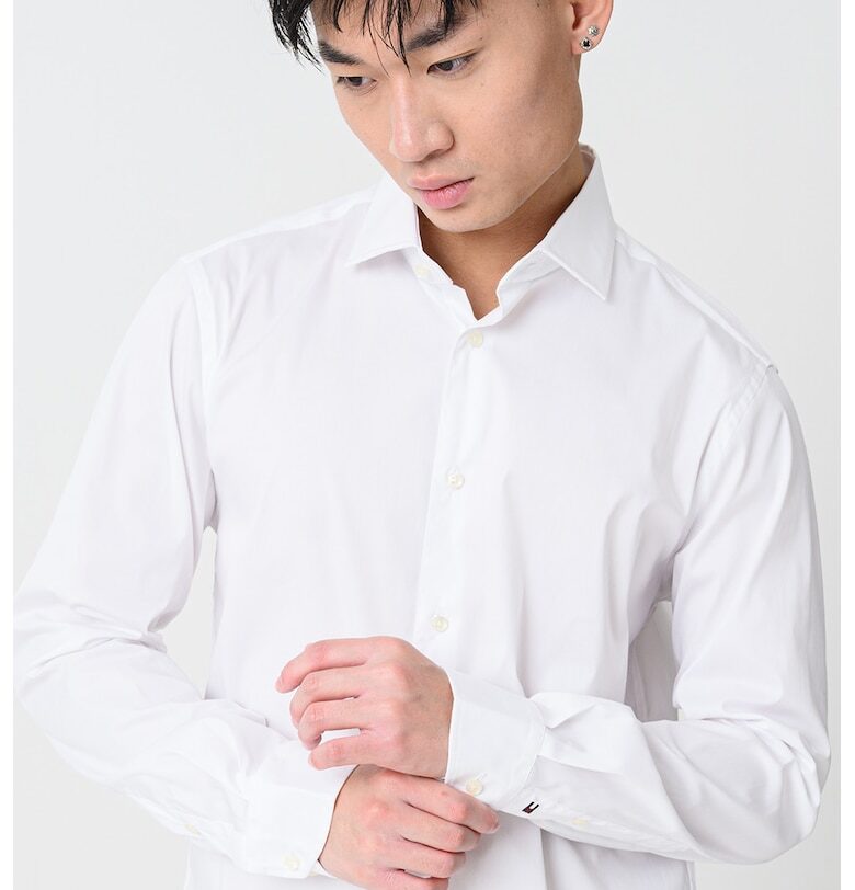 Слим риза с органичен памук с дълги ръкави - Бял Tommy Hilfiger