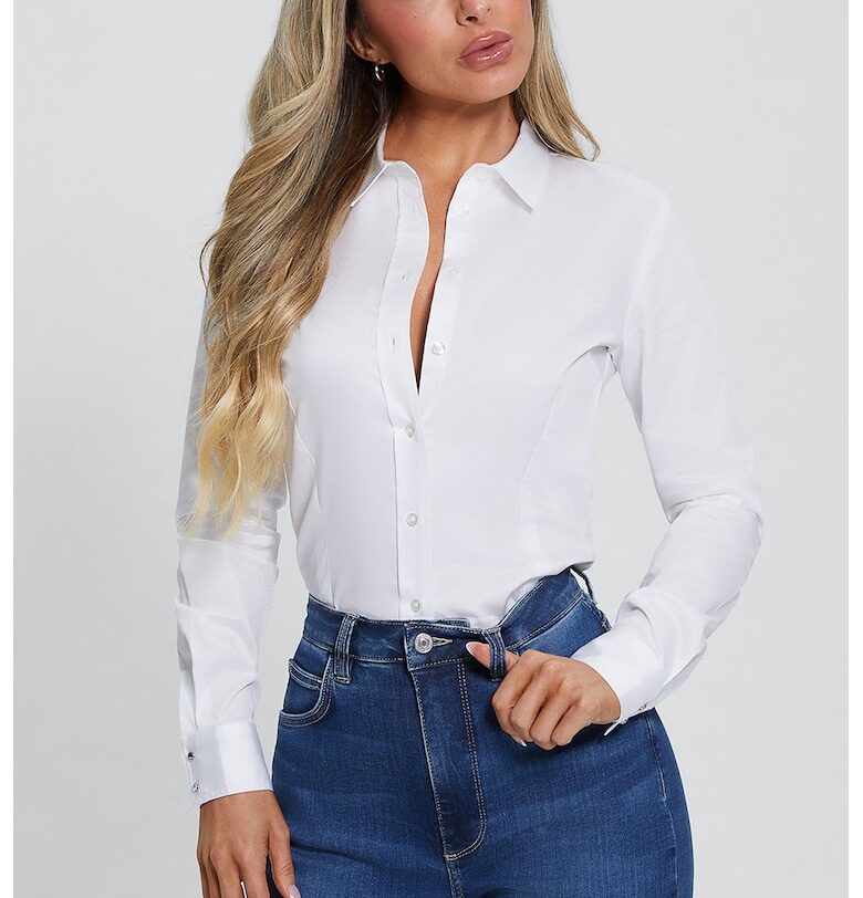 Слим риза с памук - Бял GUESS