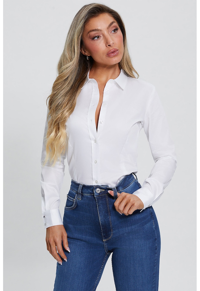 Слим риза с памук - Бял GUESS