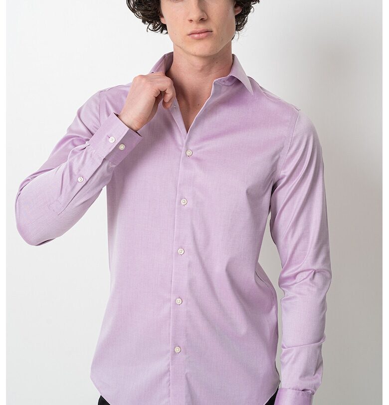 Слим риза с памук - Малина/Мръснобял CALVIN KLEIN