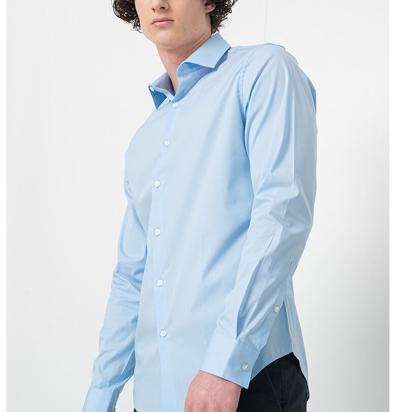 Слим риза с памук - Светлосин CALVIN KLEIN