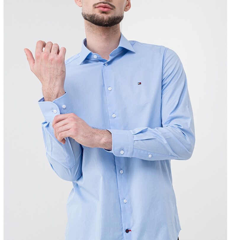 Слим риза с памук - Светлосин Tommy Hilfiger