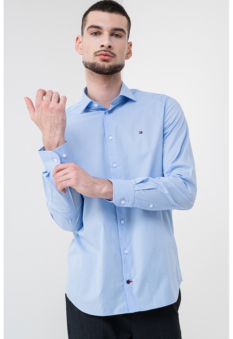 Слим риза с памук - Светлосин Tommy Hilfiger