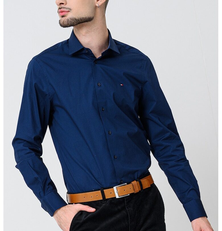 Слим риза с памук - Тъмносин Tommy Hilfiger