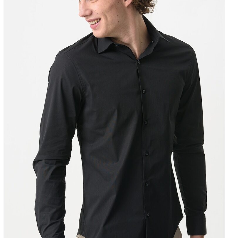 Слим риза с памук - Черен CALVIN KLEIN