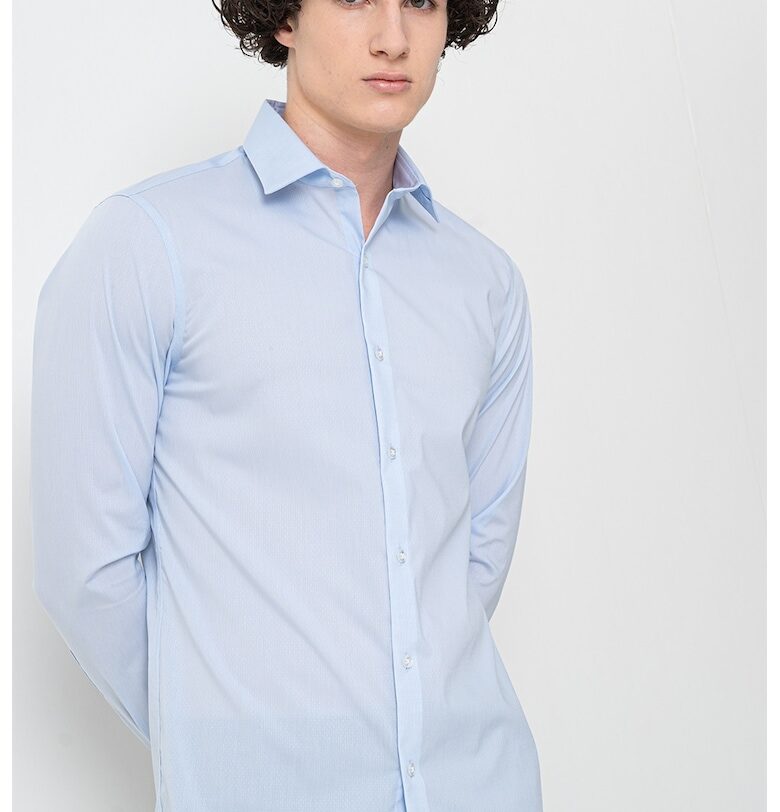 Слим риза с релеф - Светлосин CALVIN KLEIN