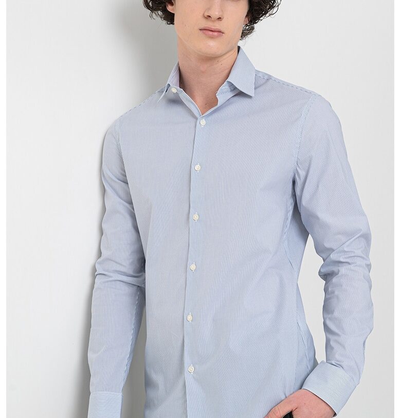 Слим риза със ситно райе - Бял/Светлосин CALVIN KLEIN