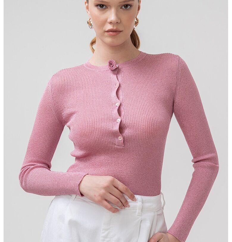 Слим рипсен пуловер Lazise с копчета - Фанданго розово Marella