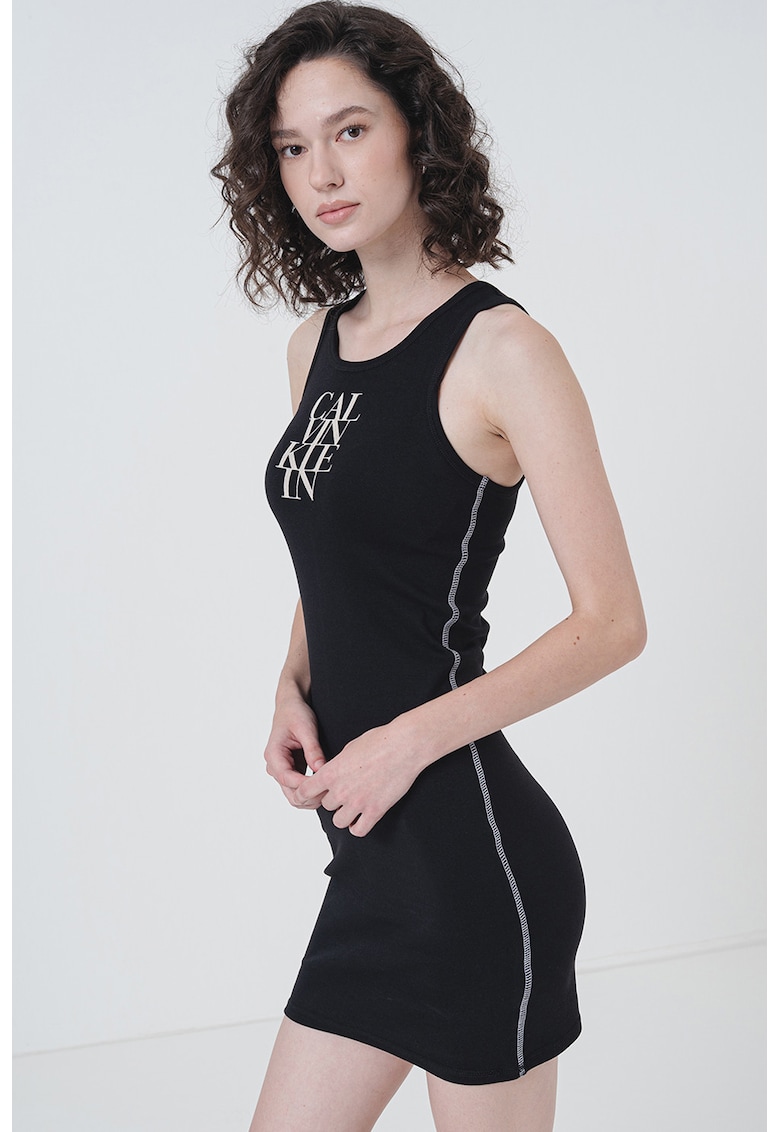 Слим рокля с контрастни шевове - Бял/Черен CALVIN KLEIN JEANS