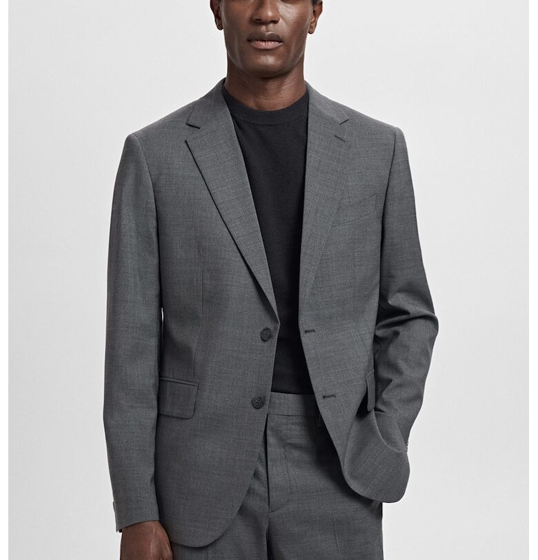 Слим сако от необработена вълна - Сив Mango