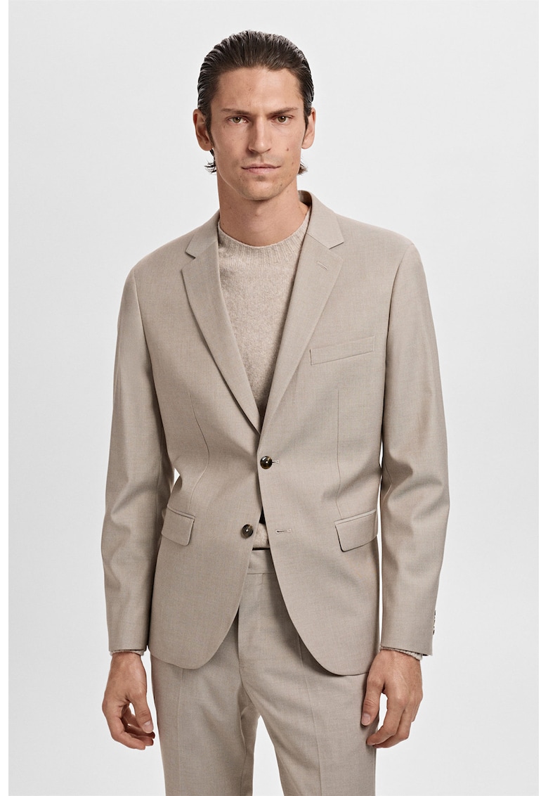 Слим сако с раздвоен ревер - Светло кафяво Mango