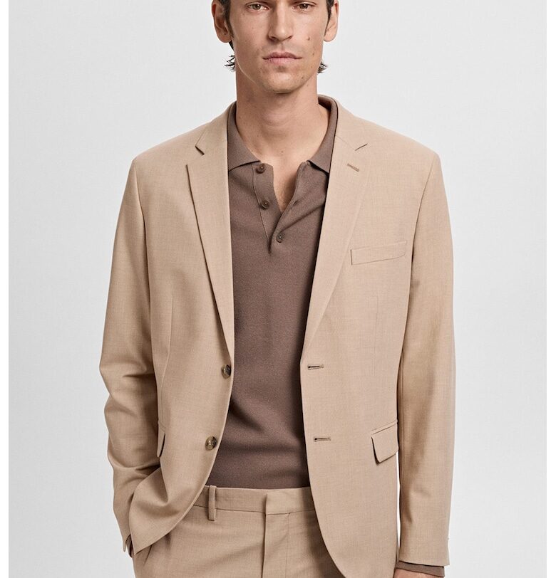 Слим сако с релеф - Тъмнобежово Mango