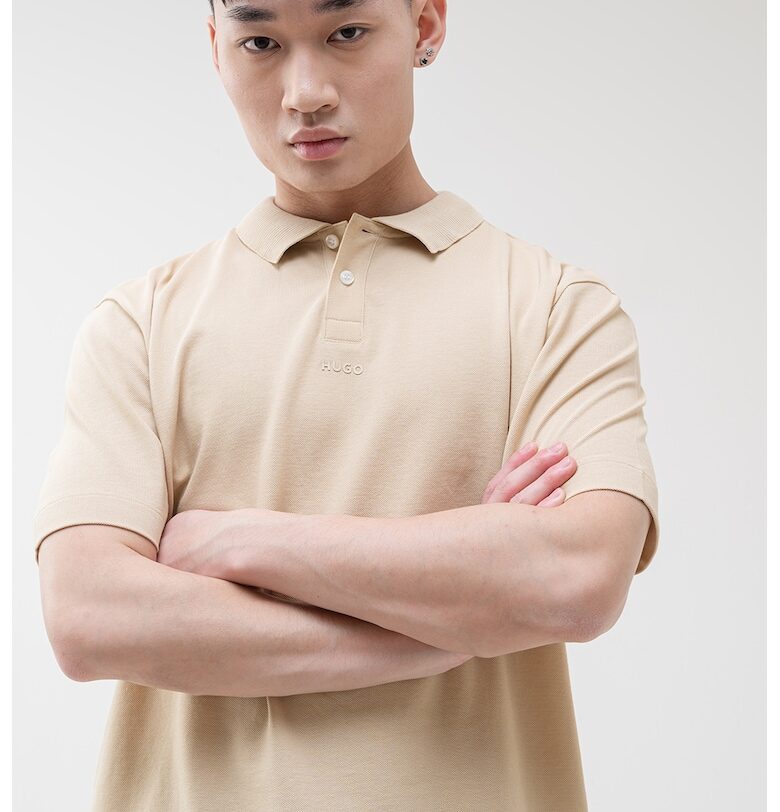 Слим тениска Dangula с яка - Бежов HUGO