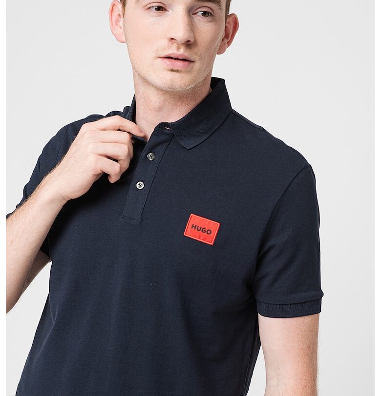 Слим тениска Dereso с яка - Тъмносин HUGO