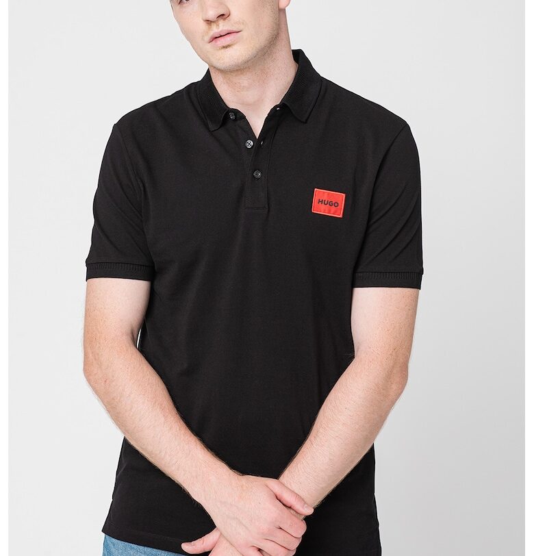 Слим тениска Dereso с яка - Черен HUGO