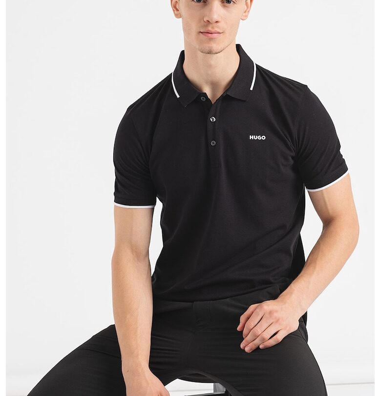 Слим тениска Dinoso с яка - Избеляло черно HUGO