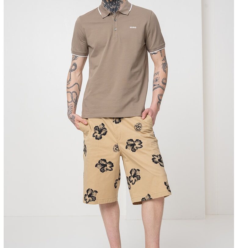 Слим тениска Dinoso с яка - Тъмнобежово HUGO