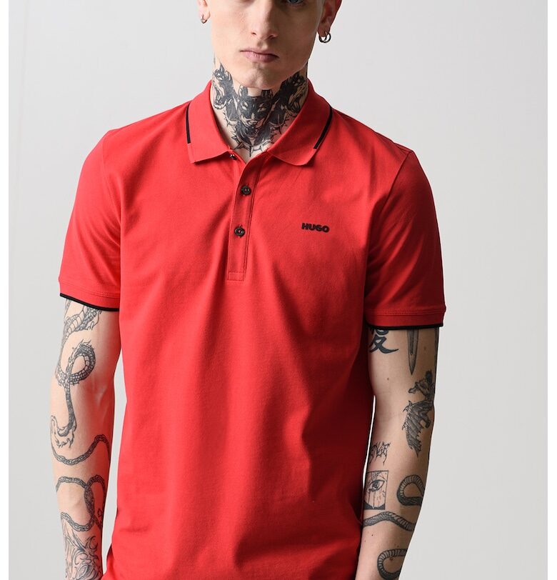 Слим тениска Dinoso с яка - Червен HUGO