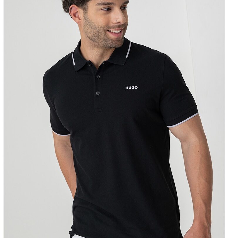 Слим тениска Dinoso с яка - Червен/Черен HUGO