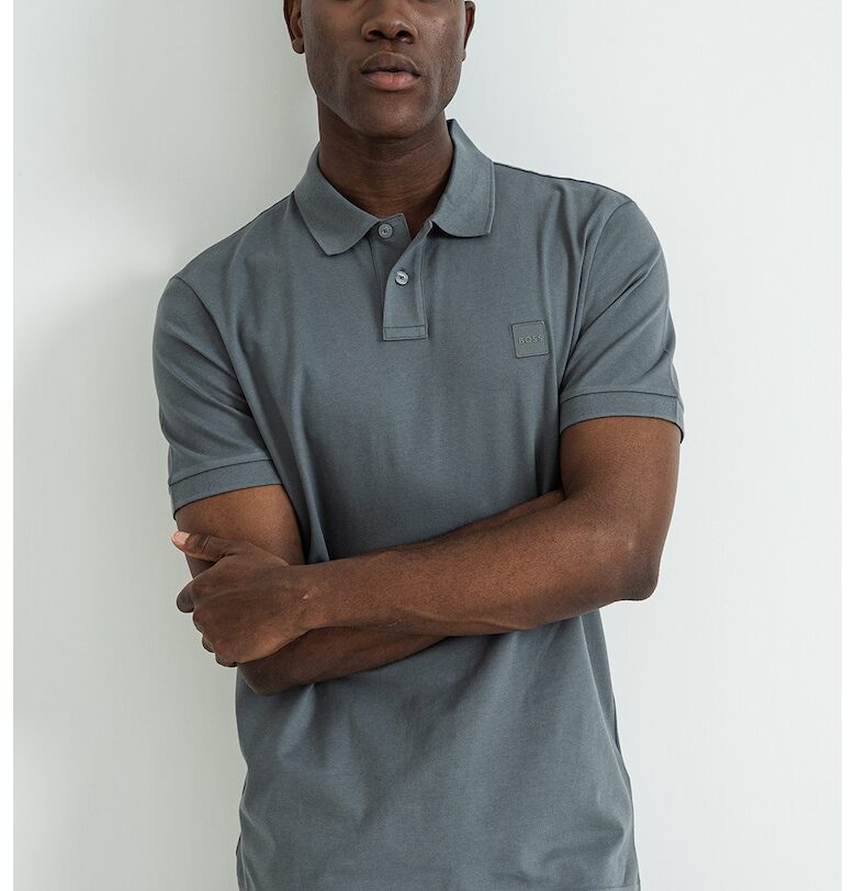 Слим тениска Passenger с яка - Tъмносив BOSS