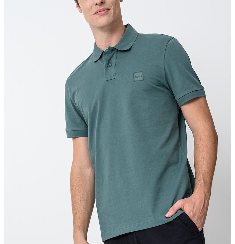 Слим тениска Passenger с яка - Зелен/Аква зелено BOSS